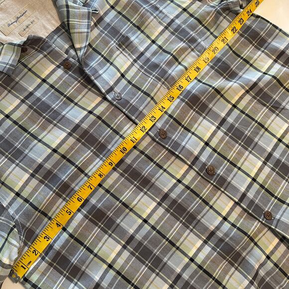 Tommy Bahama Plaid Silk Shirt Mens Large Light Green Blue Classic Preppy Camp - Picture 5 of 6